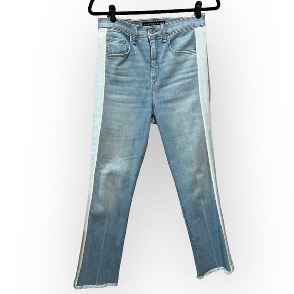 Veronica Beard Carly Air Tux Striped 11” Kick Flare Jean frayed ankle size 28 - Picture 2 of 16